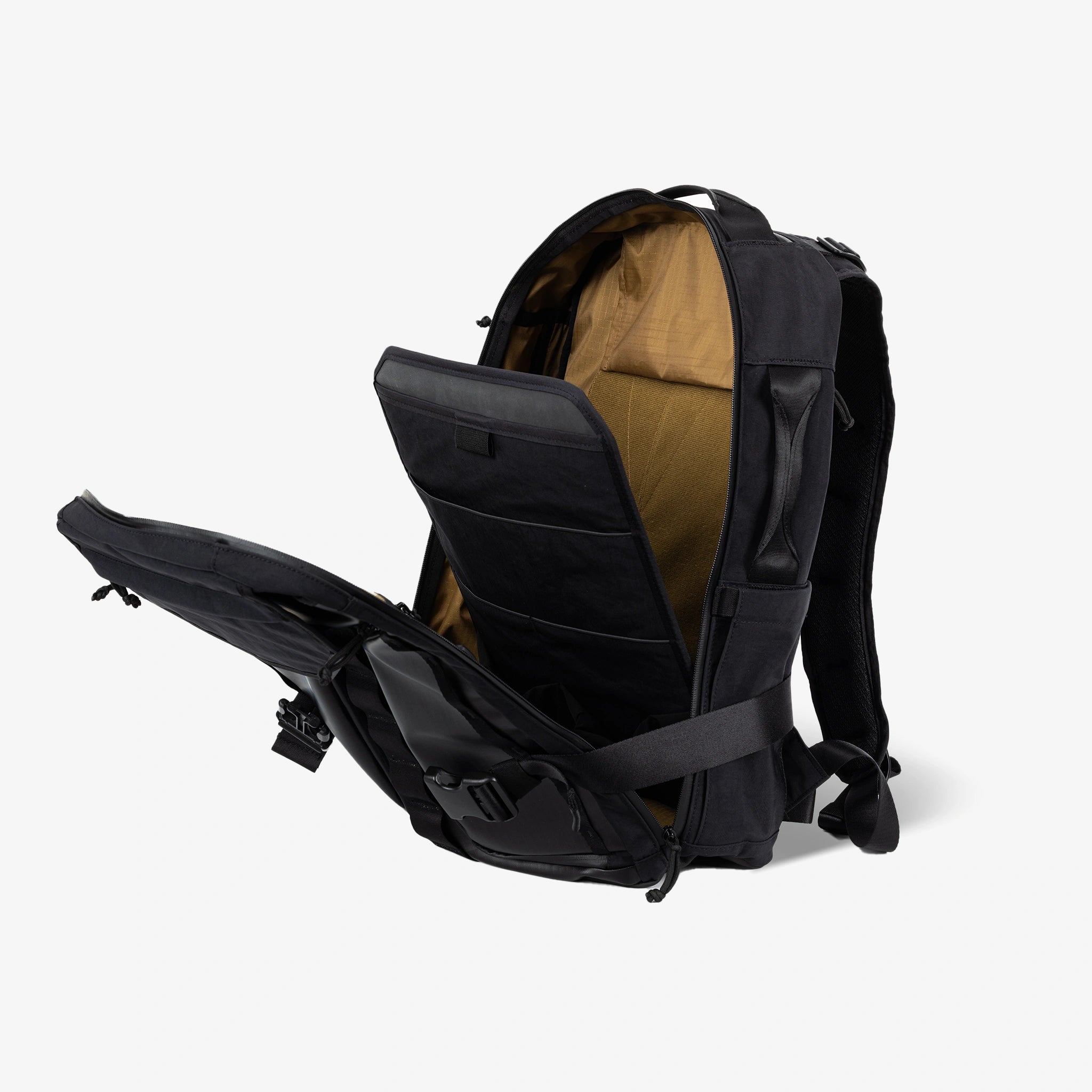 Nectrum laptop sleeve alignment: attach hook & loop panel to backpack compartment (installation step 1/2)